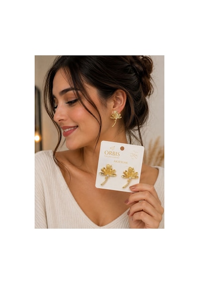 Yaprak Gold Küpe Altın Altın