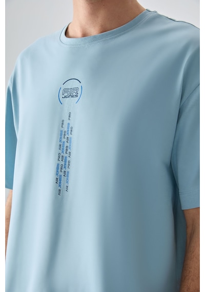 Air Jones Tommy Life Açık Mavi %100 Pamuk Kalın Yumuşak Dokulu Oversize Fit Baskılı Erkek T-shirt - 88355 Açik Mavi