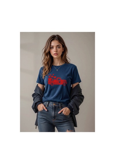 North Whiskers Kalp Yüklü Kırmızı Kamyonet Baskılı %100 Pamuklu Lacivert Sevgili Tişörtü Lacivert - 875693544 Lacivert - 875693544 Lacivert