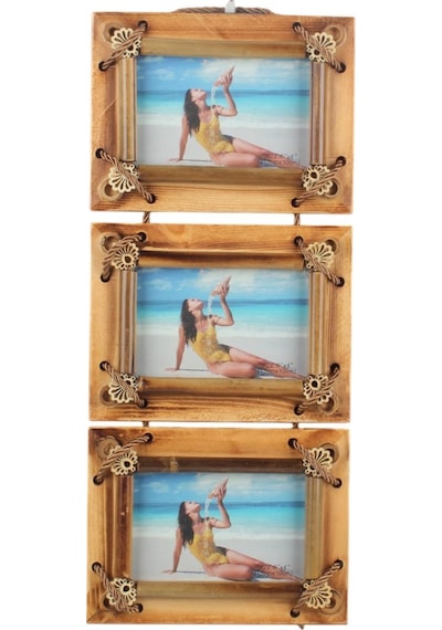 El Yapımı Doğal Ahşap 3 Lü Bambu Bamboo Fotoğraf Çerçevesi Dekoratif Ev Ofis Hediyesi Duvar Süsü - 2
