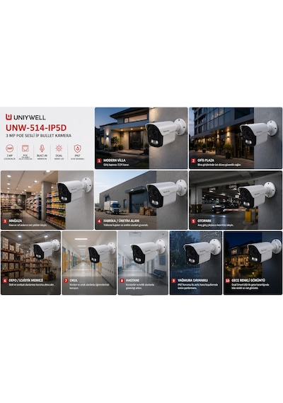 Unıywell Profesyonel 3mp Poe Sesli Ip Bullet Kamera Ip66 Onvıf Dual Smart Led Gece Görüşü