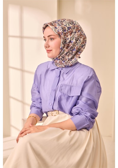Silk Home Twill İpek Eşarp 11477-14 Fildişi, Kahverengi, Morcivert, Su Yeşili
