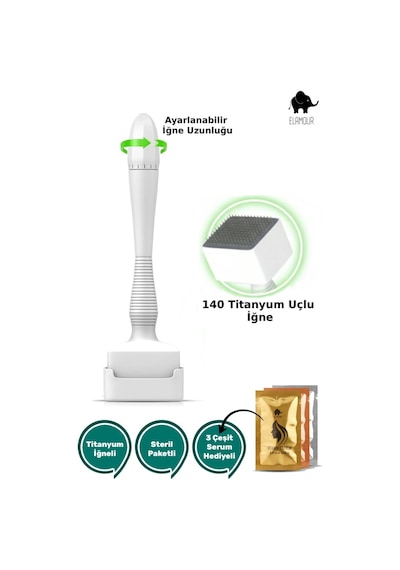 140 Titanyum Iğneli Ayarlanabilir Iğne Ölçülü 0.25-3.0mm Dermastamp -serum Seti Hediyeli