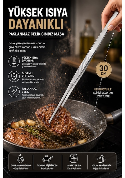 Miora Home Masterchef Pratik Cımbız Maşa Pişirme Cımbızı 30 Cm Profesyonel Şef Cımbız Maşası