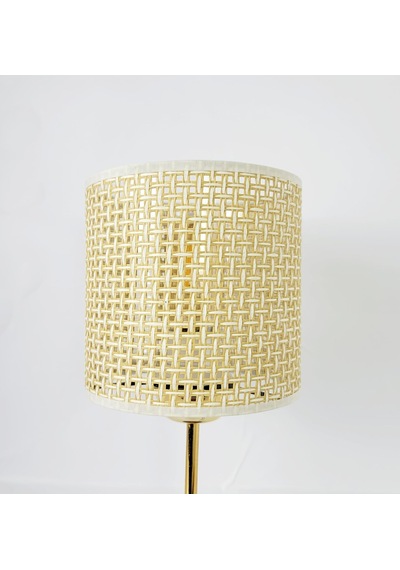 Bambu Taban Modern Gold Metal Ayaklı Hazeran Ve Hasır Kumaş Silindir Şapka Mini Abajur Masa Lambası Krem Rattan Diğer