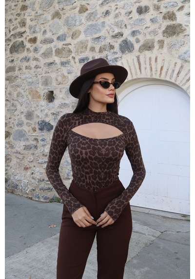 Kechi Woman Leopar Desenli Pencereli Bluz Leopar