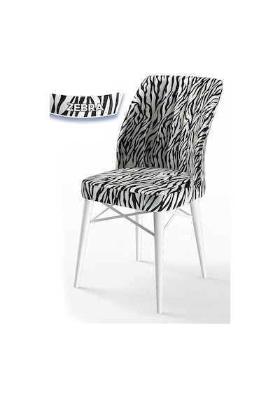 Canisa Concept Flex Serisi, Üst Kalite Mutfak Sandalyesi, Gürgen Beyaz Ahşap Ayak, Zebra Desen Sandalye Sandalye Zebra Desen Ayaklar Beyaz