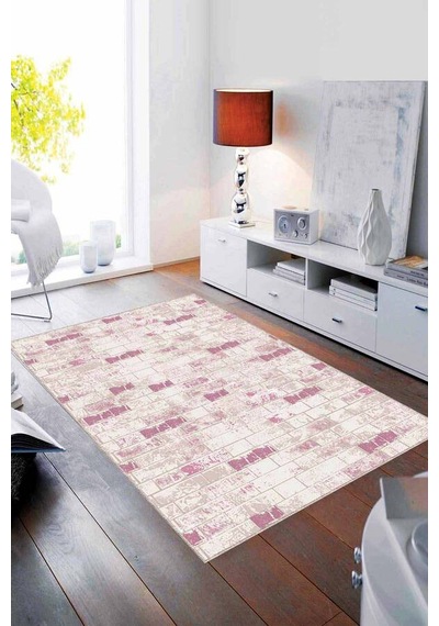Pembe Taş Desenli Kaymaz Tabanlı Dekoratif Halı Tl03n11