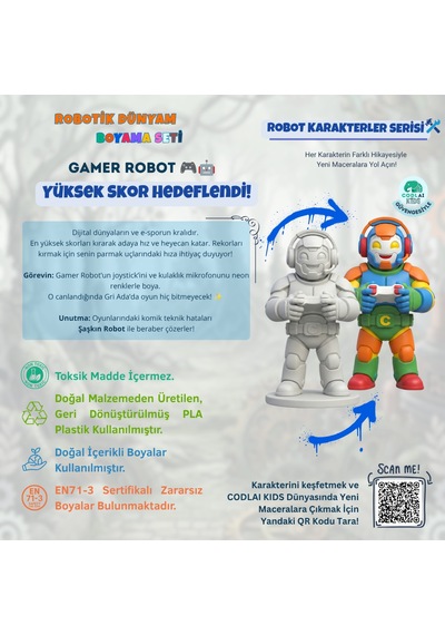 Codlaı Kids Robotik Dünyam 3d Boyama Seti - Çocuklar İçin Eğitici Yaratıcı Oyuncak Boyama Kiti - Gamer Robot