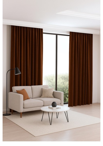 Düz Renk Fon Perde 2 Parça 145cm X 245cm Kahverengi