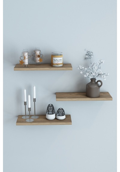 3'lü Uçan Raf Modern Duvar Rafı Iskandinav Gizli Raf Dekoratif Kitap Rafı Biblo Rafı Çam 30x12 Cm Atlantik Çam