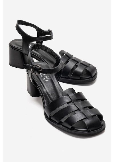 Luvishoes Evora Siyah Cilt Hakiki Deri Kadın Kalın Topuklu Sandalet