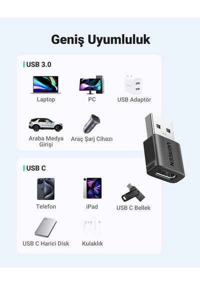 Ugreen Usb-c To Usb-a Adaptör 2 Adet , Usb-a Dişi Type-c Erkek Dönüştürücü, 45275