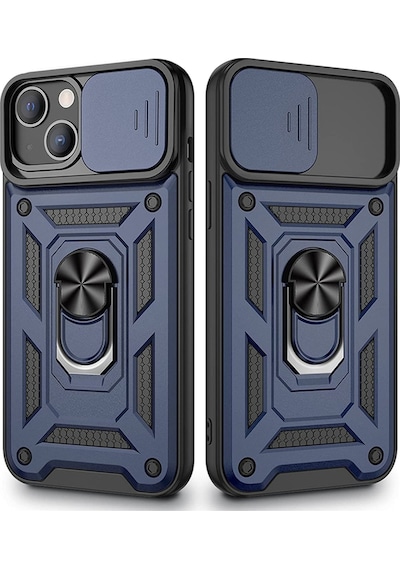 Apsuwa Apsuwa Apple Uyumlu iPhone 13 Kılıf Sert Silikon Tank Aramid Sürgülü Vega Yüzüklü Lacivert