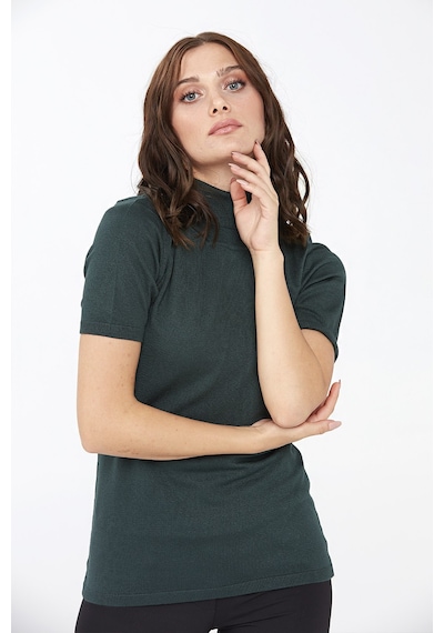 Desen Triko Kadın Likralı Kısa Kollu Tam Balıkçı Bluz 20346 Nefti