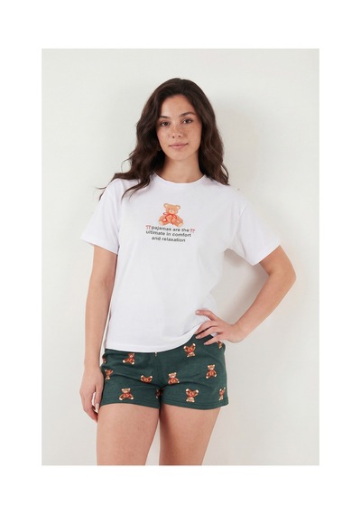 Lela Bayan Pijama Takımı 65790782 Beyaz-yeşil