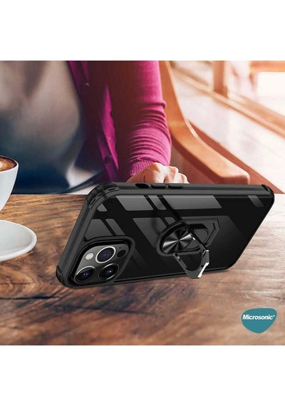 Apple İphone 14 Pro Max İçin Kılıf Grande Clear Ring Holder Lacivert İphone 14 Pro Max İle Uyumlu Kılıf - Lacivert