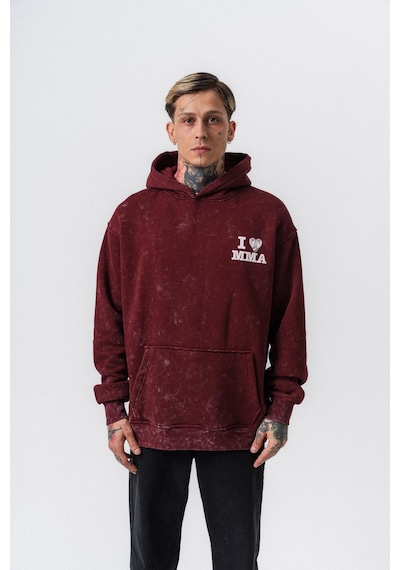 Respire Erkek Mma Baskılı Kapüşonlu Oversize Hoodie Bordo