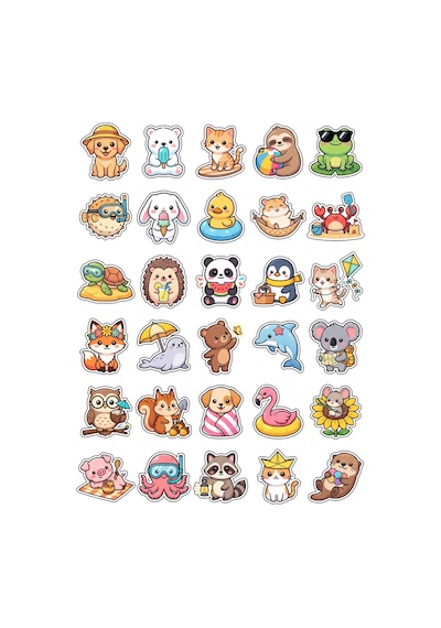 30 Adet Yaz Hayvanları Sticker Seti - Laptop Defter Telefon Ajanda İçin Çok Renkli