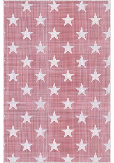 Pembe Kaymaz Tabanlı Yıkanabilir Yıldızlı Bebek Halısı Kd80