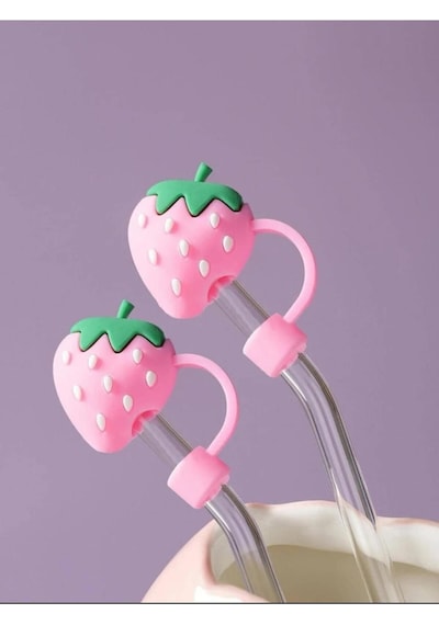 Silikon Pembe Çilek Model Toz Geçirmez Sızdırmaz Pipet Kapağı 1 Adet Stanley Termos Ile Uyumlu