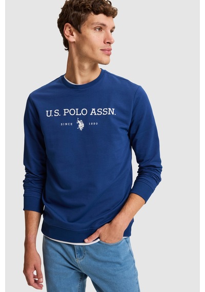 U.S. Polo Assn. Erkek İndigo Bisiklet Yaka Regular Fit Basic Sweatshirt 50333273-vr028 Indigo