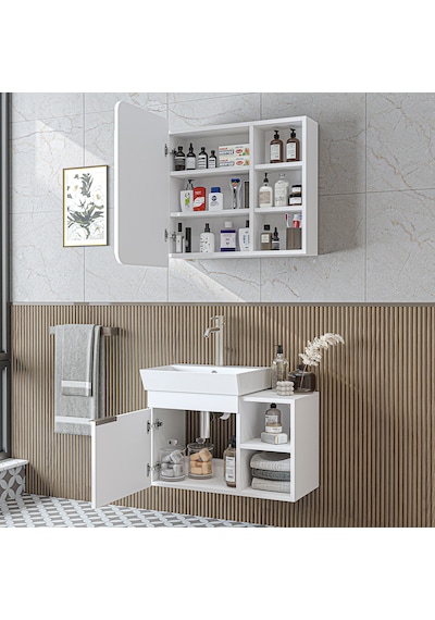 Likya Mdflam Lavabolu Banyo Dolabı Takımı, Tek Kapaklı 72 Cm Lavabolu Banyo Alt Dolabı + Üst Dolabı Beyaz Likya Mdflam Lavabolu Banyo Dolabı Takımı, Tek Kapaklı 72 Cm Lavabolu Banyo Alt Dolabı + Üst Dolabı Beyaz