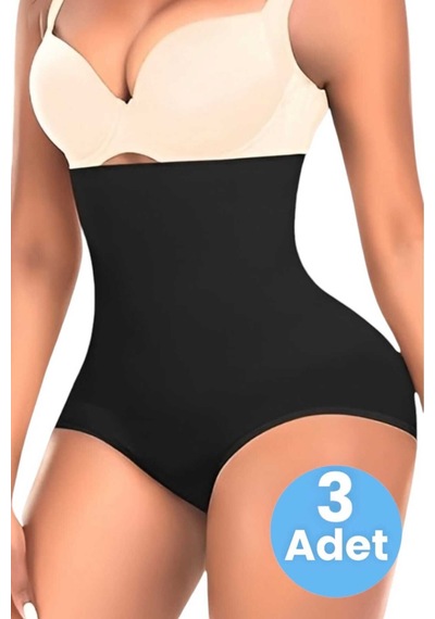 Uniquetrenders Kadın Toparlayıcı Dikişsiz Yüksek Bel Slip Korse 3'lü Set Siyah