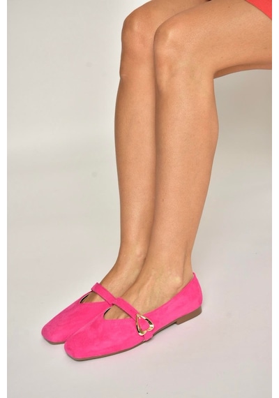 Fox Shoes Y726632602 Fuşya Süet Kalp Toka Detaylı Kadın Babet Fuşya