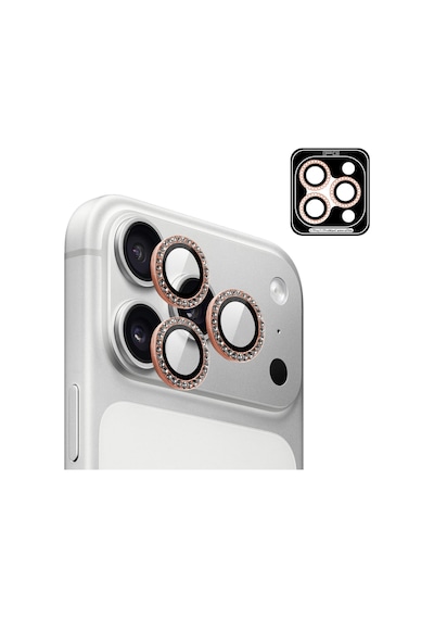 Apple iPhone Uyumlu 17 Pro / Apple iPhone Uyumlu 17 Pro Max İçin Ipg Prolens Kamera Lens Koruyucu Elmas Taş Çerçeveli, Kırılmaz Cam Turuncu