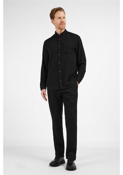 İmza Siyah Düğmeli Yaka Uzun Kol Cepli Slim Fit %100 Pamuk Gömlek 1004255213 Siyah