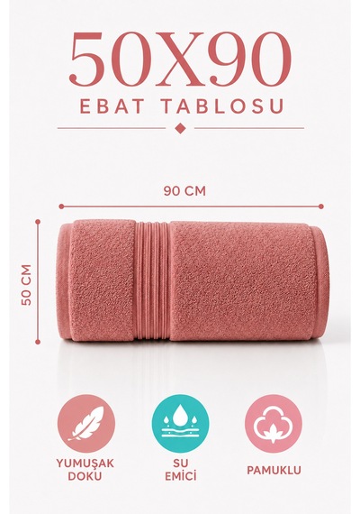 50x90 Pamuklu El Yüz Havlusu Yumuşak Dokulu Yüksek Su Emici Banyo Havlusu Dekoratif Bordürlü Günlük Kullanım Pembe