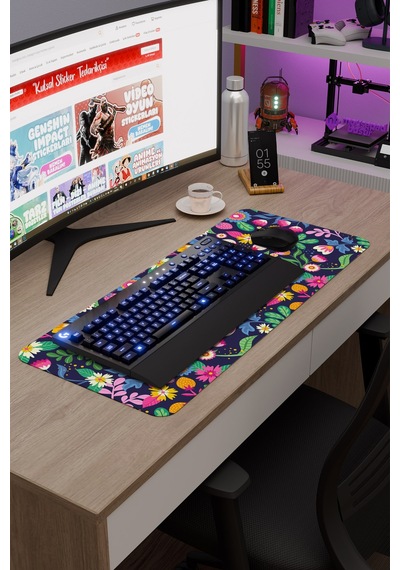 Çiçek Desenleri Kaymaz Dikişli Kauçuk Oyuncu Mousepad V2 - 70x30 Xl Gaming Mouse Pad Fare Altlığı