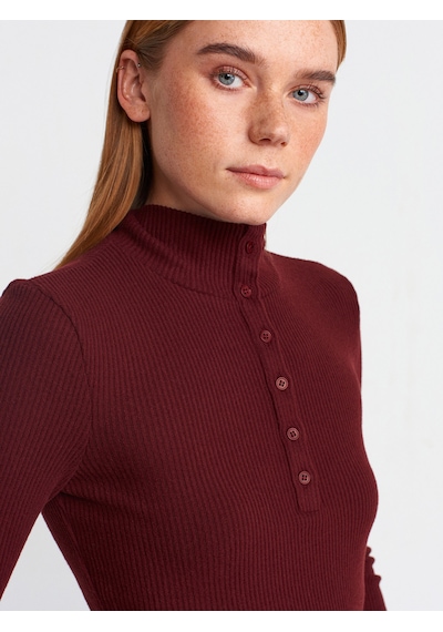 Dilvin 31435 Balıkçı Yaka Düğmeli Top Bordo