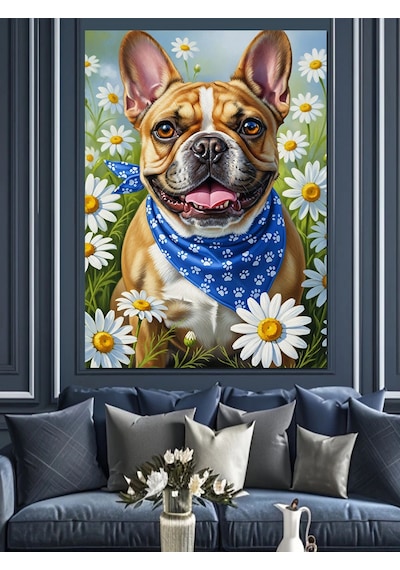 Sevimli Fransız Bulldog Köpek Tablo Dekoratif Kanvas - Mdf Ahşap Tablo