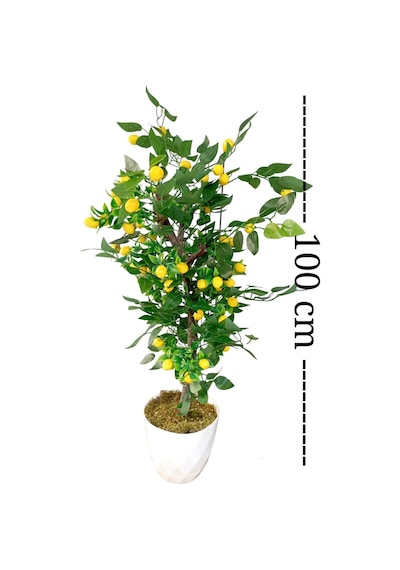 Limon Ağacı Yeşil Yapraklı Doğal Görünümlü Yapay Ağaç 100 Cm Beyaz