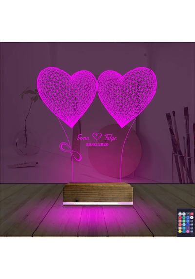 Luvivia Kalp Sevgiliye Hediye Kişiye Özel 3d Lamba - Masa Gece Lambası V1