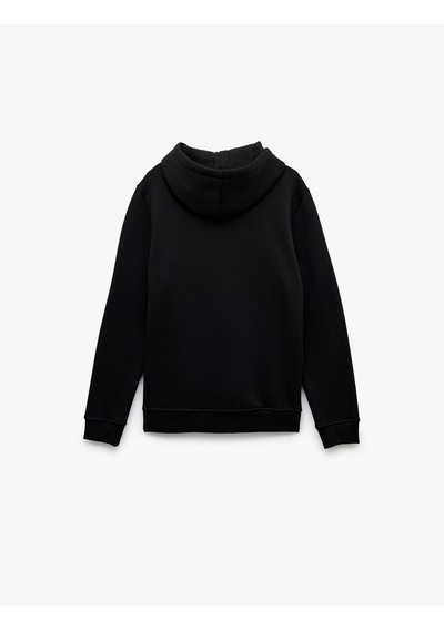 Koton Şardonlu Uzun Kollu Basic Kapşonlu Sweatshirt Siyah 7wam70001mk