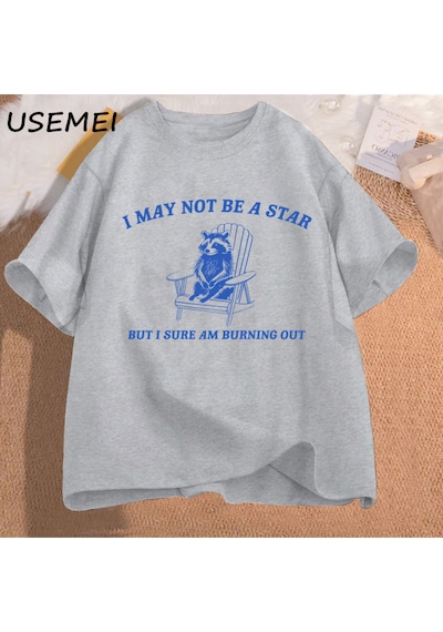 Flood Of Style Erkek Tişörtü Komik Grafik T Shirt Ben Bir Yıldız Olmayabilir Ama Eminim Dışarı Yanan Baskılı Gri