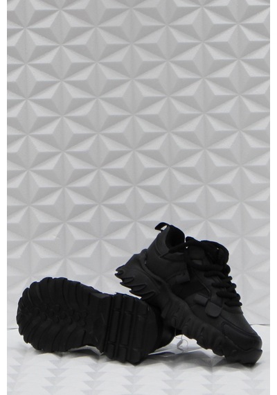 Fort Cool Verom Siyah Bağcık Görünümlü Cırtlı Sneaker Ortopedik Çocuk Ayakkabı Siyah