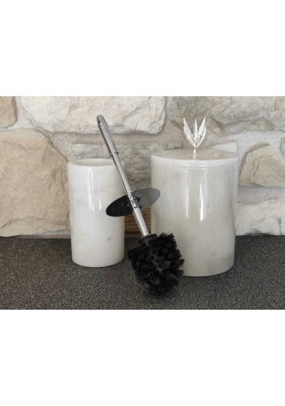 Beyaz Mermer Gümüş Zeytin Dalı Aksesuarlı 2'li Banyo Seti Beyaz