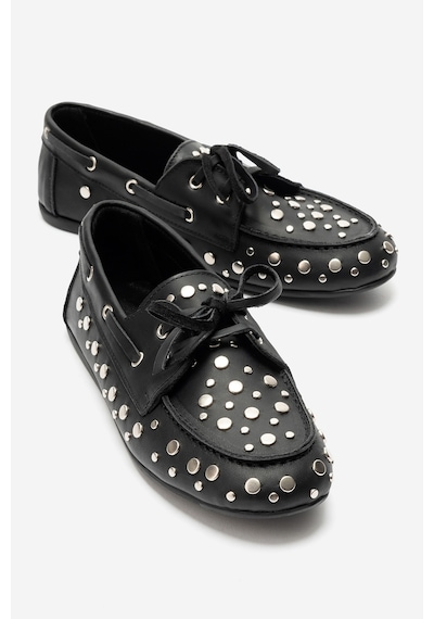 Luvi Shoes Hyde Siyah Cilt Hakiki Deri Troklu Bağcıklı Kadın Loafer Ayakkabı