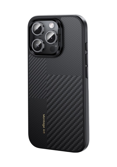 Apple Uyumlu iPhone 16 Pro Max Kılıf Karbon Fiber M-safe Kamera Butonlu Benks Hybrid Armorpro Montage Kevlar Siya Siyah