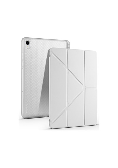 Galaxy Tab S11 2025 Sm-x730-sm-x736 Uyumlu Kalem Bölmeli Dönebilen Üçgen Standlı Tri Folding Tablet Kılıfı - Gri - T40395