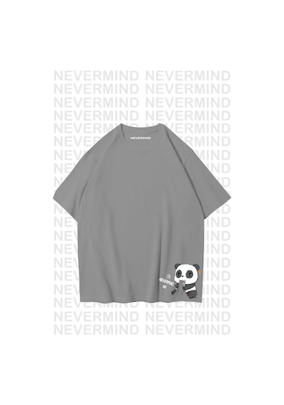 Nevermind Unisex Kadın Erkek Nevermınd Panda Özel Tasarım Baskılı Oversize Antrasit