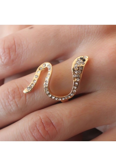 Gold Renk Zirkon Taşlı Yılan Model Kadın Yüzük Altın