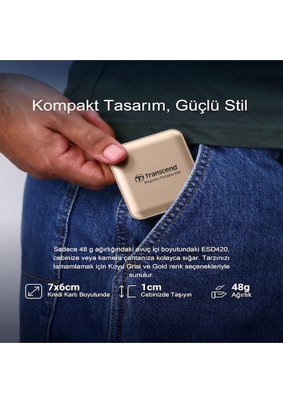 Transcend Ts1tesd420g 1tb, Usb,type C, 20gbps, 2000mb/s Magsafe Taşınabilir Harici Ssd - Gold