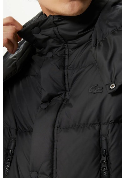Lacoste Down Fill Parka Black Uzun Boy Kaz Tüyü Dolgulu Çıkartılabilir Kapüşonlu Erkek Parka Siyah