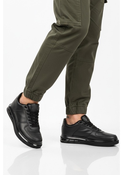 Siyah Bağcıklı Cilt Hafif Esnek Erkek Sneaker 2043 M Siyah-siyah