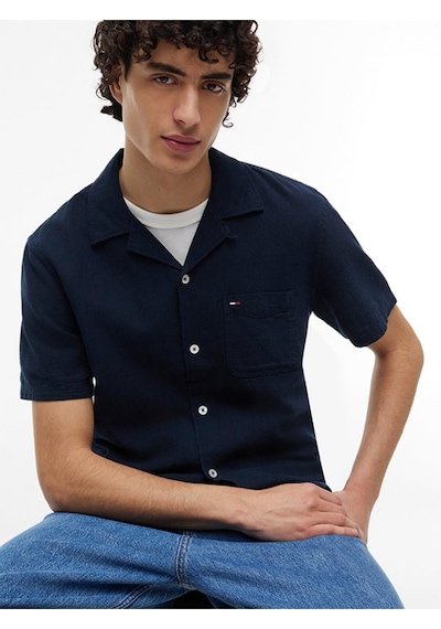 Tommy Hilfiger Tjm Reg Lınen Blend Camp Ss Ext Erkek Mavi Kk Gömlek - Dm0dm23058-14928
